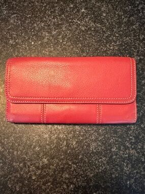 Clarks Coral-Red Leather Wallet Clutch